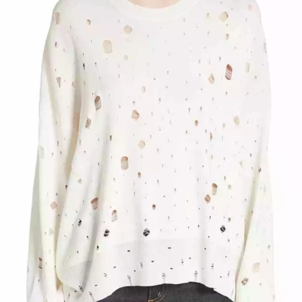 T by Alexander Wang Distressed Sweater Top Size Small S Oversized Slouchy Knit